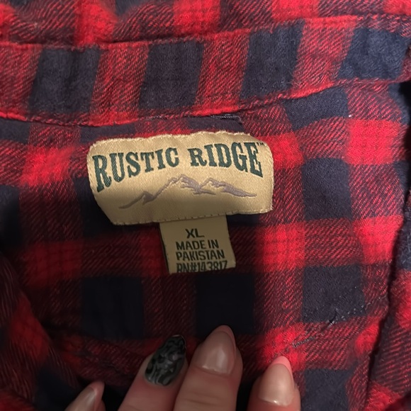 Rustic ridge red & blue flannel with pearl buttons and cowgirl touches - Picture 2 of 6